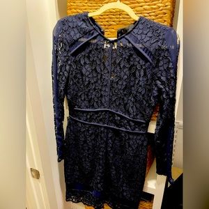 Adelyn Rae Navy Lace Long-sleeve Dress, Sz S